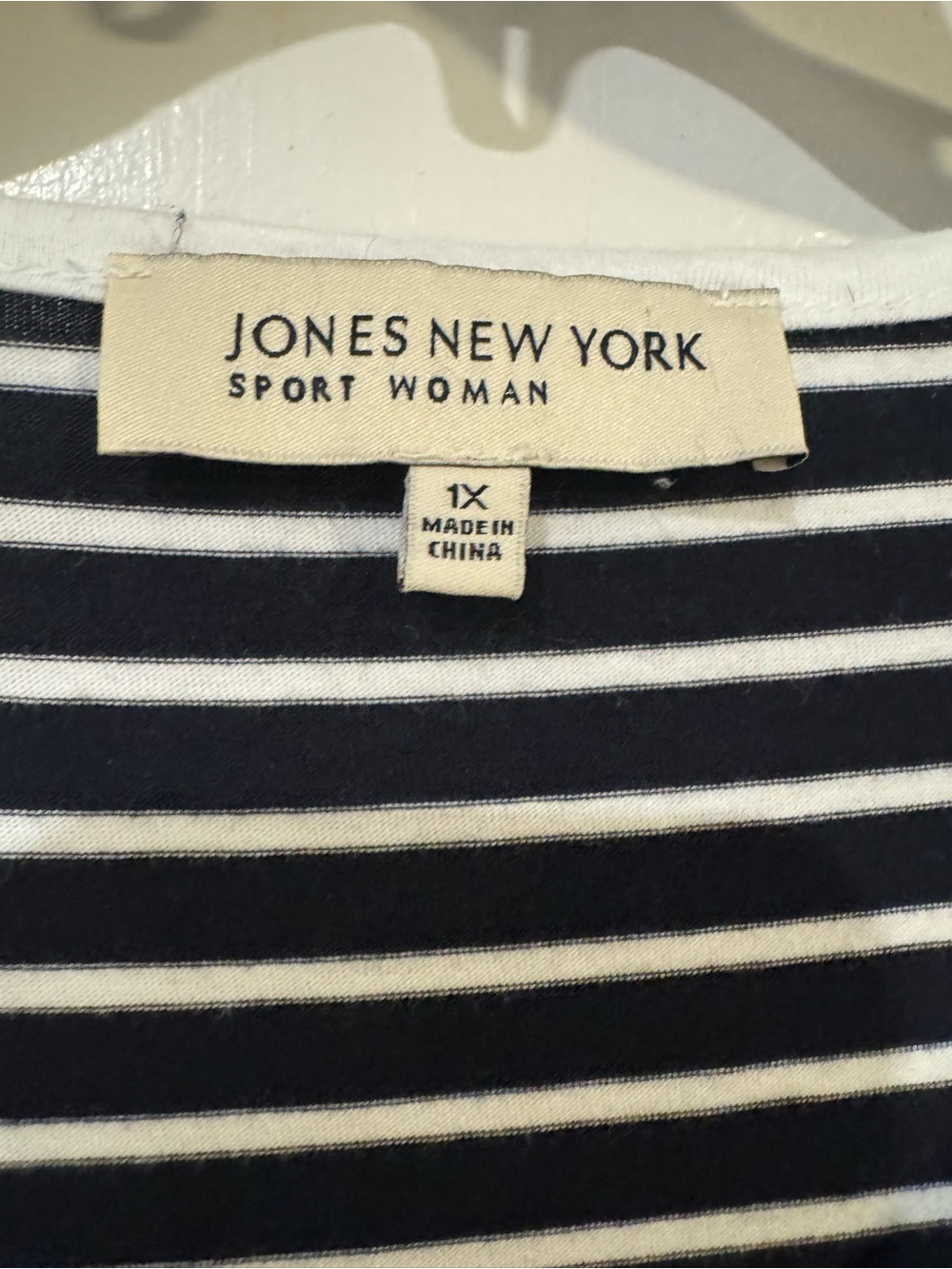 Jones New York Sport Woman 1X Navy White Striped Chevron Henley Tunic Top - Picture 4 of 8